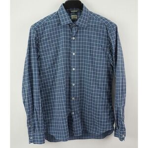 Culturata Men Large Long Sleeve Blue White Jacquard Check Cotton Button Up Shirt
